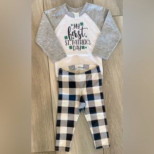 Laughing Giraffe & Cat & Jack "My First St Patricks" Raglan & Plaid - 12-18mo